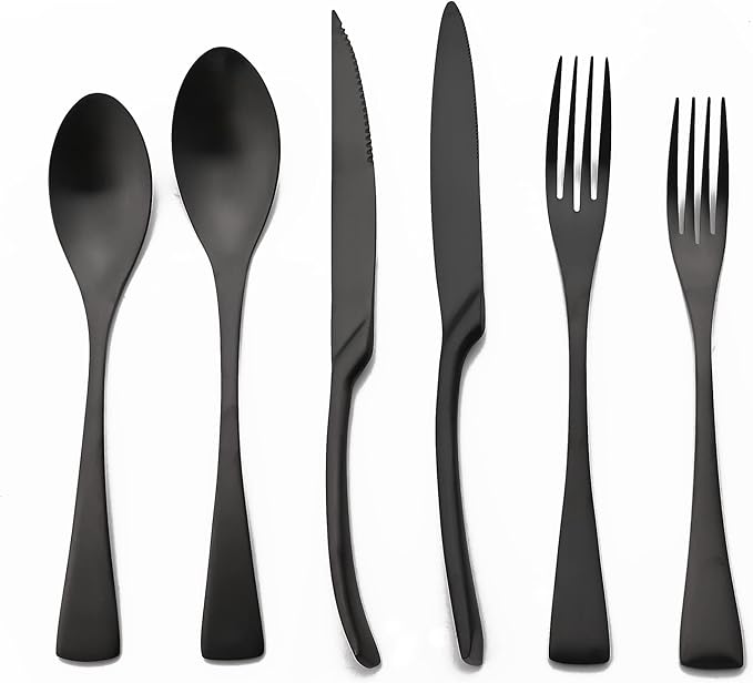 Luxury Silverware Set Flatware Cutlery 18/10 Stainless Steel Matte Polishing Metal Utensils Set Group Service for 1, 6-piece, Black