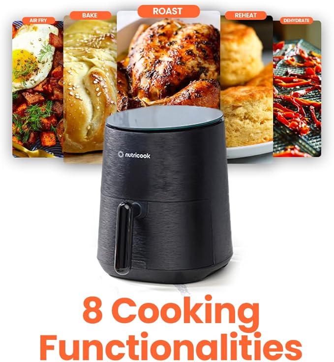 Air Fryer – 8 Preset Functions, Tempered Glass Control Panel, 3.5 Quart Compact Airfryer for Home and Kitchen, Quiet, Small, Non-Toxic, Black
