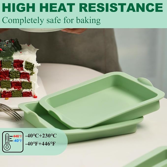 4 Pcs Layer Cake Pans Set, 6 Inch Rainbow Cake Baking Pans,Silicone Cake Molds for Mother's Day Pizza Vegetable Pancake Quiche and Resin Crafts (Square)