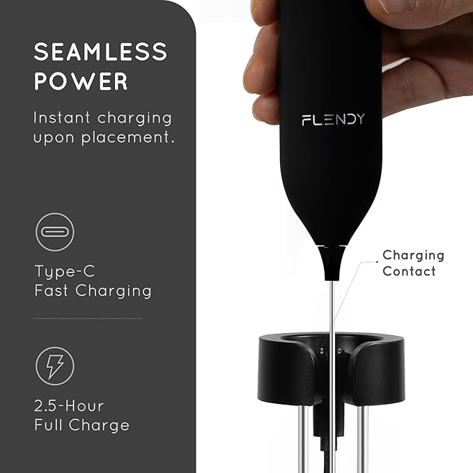 Rechargeable Milk Frother Handheld, Coffee Frother Handheld with USB-C Charging Stand, Electric Drink Mixer Handheld, Mini Electric Whisk Frother for Coffee, Matcha, etc