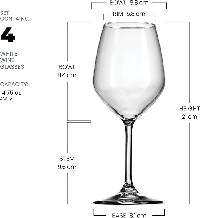 Bormioli Rocco 14.75 oz White Wine Glasses (Set Of 4): Crystal Clear Star Glass, Laser Cut Rim For Wine Tasting, Elegant Party Drinking Glassware, Restaurant Quality