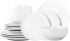 16-Piece Dinnerware Set for 4, White Porcelain Plates and Bowls, Chip Resistant Dishwasher Safe for Family Dining and Daily Use