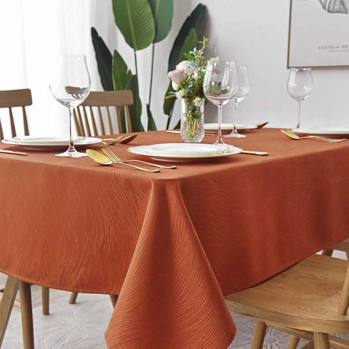 maxmill Jacquard Tablecloth Swirl Design Spillproof Wrinkle Free Heavy Weight Soft Table Cloth Halloween Decorative Fabric Table Cover for Fall Harvest Thanksgiving Dinner, Square 52 x 52 Inch Rust