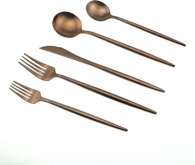 JASHII 18/10 Stainless Steel 20-Piece Matte Rose Gold Flatware Set,Dinner Knife Fork Salad Fork Dessert Spoon, Service for 4, Luxury Silverware Cutlery Utensil Sets