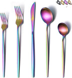 Matte Rainbow Flatware Set 20 Pieces, Stainless Steel Colorful Silverware Set, Titanium Plating Matte Rainbow Cutlery Set, Matte Rainbow Utensil Sets, Service Set for 4 (Matte Rainbow)