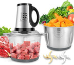 Large Food Processors,Meat Grinder Veggie Chopper with a Glass and a Stainless Steel Bowls,3 Speeds,2 pieces 6 Bi-Level Bladesand Spatula for Baby Food,Meat,Vegetables,Fruits(16+16 CUP)