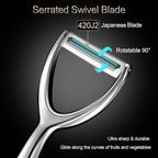 Premium Vegetable Peeler Stainless Steel，Ultra Sharp Potato Peelers, Fruit Veggie Peeler Swivel Blade, Y Shaped Apple Carrot Peelers for Kitchen Ergonomic Handle - 5 Years Warranty (Serrated)