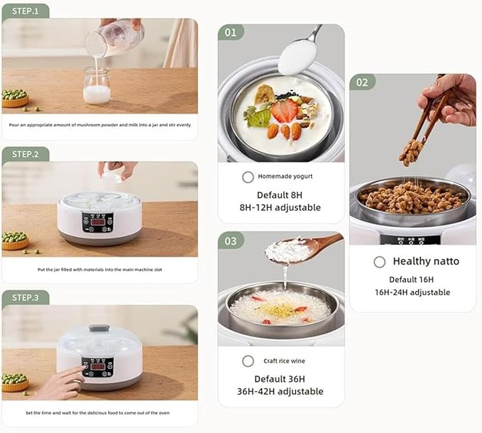 Yoghurt Maker Machine,2025 New Yoghurt Maker,Yogurt Maker With Adjustable Temperature & Time Control,Perfect Wellness Gifts For Men & Women (white)