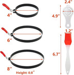 Stainless Steel Pancake Omelet Egg Ring Set, 4/6/8 Inch Round Egg Cooker Rings, Non-Stick, Foldable Handle, Dishwasher Safe