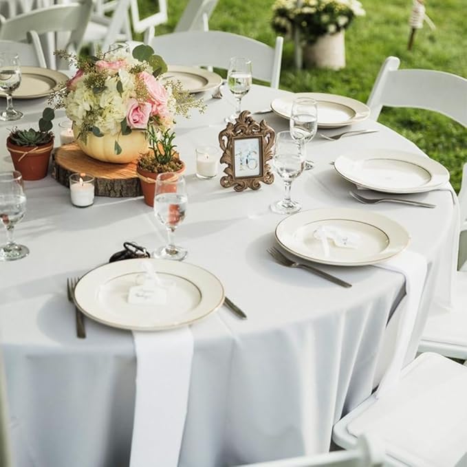 8 Pack White Round Tablecloths, 120 Inch Stain Resistant and Wrinkle Polyester Fabric Washable Table Clothes Cover for Kitchen Dining, Wedding, Reception Banquet, Birthday Party, Buffet Restaurant