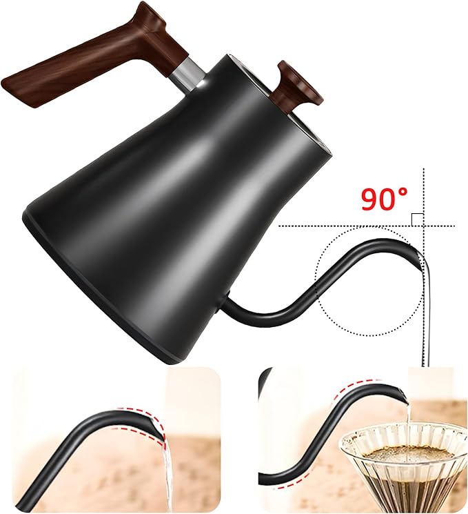 Smart Digital Electric Kettle with Variable Temperature Control, Stainless Steel Inner, 1200W Quick Heating Gooseneck Electric Kettles, Stylish Matte Finish for Coffee & Hot Beverages, 0.9L (Black)