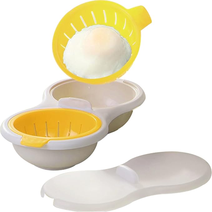 Microwave Egg Poacher 2 Eggs, Double Layer Egg Boiler for Microwave 2 Cavity Eggs Poacher Steamer Boiled Egg Cup Mold Microwave Boiled Eggs Maker for Egg Boiler Hamburg Sandwiches (Yellow)