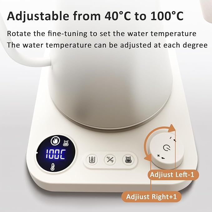 Smart Digital Electric Kettle with Variable Temperature Control, Stainless Steel Inner, 1200W Quick Heating Gooseneck Electric Kettles, Stylish Matte Finish for Coffee & Hot Beverages, 0.9L (Beige)