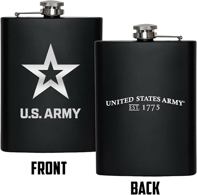US Army 8 oz Flask | Stainless Steel Hip Flask for Liquor – Matte Black, Great Gift Idea for Veterans - Army Black Flask