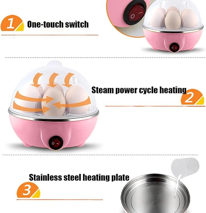 Chicken Egg Cooker Make Up to 7 Large Boiled Eggs Anti Dry Burning Automatic Power Off Egg Poacher with Heating Plate for Hard, Soft & Poached Eggs()