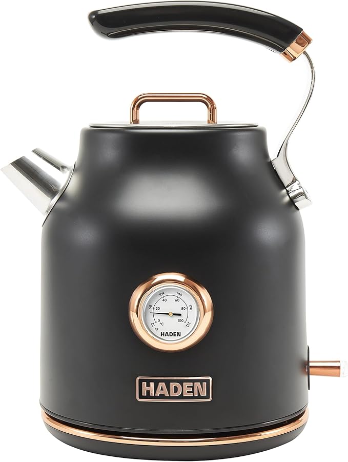 Haden Dorset 1.7 Liter Stainless Steel Electric Kettle, Hot Water Kettle with 360-Degree Base and Auto Shutoff, Black & Copper