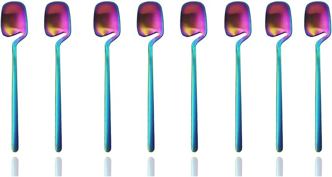 JASHII Mini Teaspoons Set Pack of 8 Stainless Steel Espresso Spoons for Coffee Sugar Dessert Cake Ice Cream Soup Antipasto Cappuccino, 5.3 Inch (Rainbow)