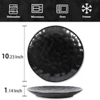 vicrays Ceramic Dinner Plates Set, 10 Inch, Microwave, Oven, Dishwasher Safe, Round, Porcelain Fluted Suitable for Steak, Pasta, Pizza, Home, Restaurant - Set of 6 Black
