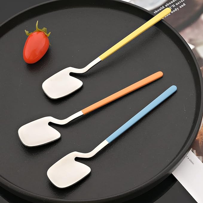 JASHII Hangable Silverware Set, Fresh Macaron Colors Flatware Cutlery Set Service for 2, Satin Finish 8 Piece Stainless Steel Utensils Set for Home and Restaurant, Dishwasher Safe(Orange Silver)