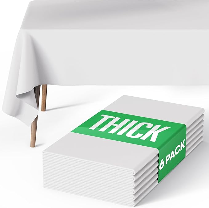 Pureegg Rectangle Table Cloth 60" x 84" – Durable Polyester Tablecloth Offers Reusable & Washable Protection, Ideal for Outdoor Party, Picnic, Wedding, Banquet and Birthday, 6 Pack, White