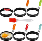 6 Pcs 3.5" Egg Rings with Silicone Handle, Round Pancake Mold with Silicone Oil Brush for Frying Eggs, English Muffins, Indoor Camping Breakfast Sandwiches