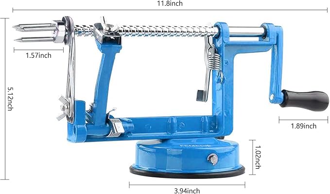 Apple Peeler Slicer Corer with Stainless Steel Blades and Powerful Suction Base for Apples Pears Potatoes(Blue)