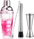 Cocktail Shaker Set - Glass Mixed Drink Shakers Cocktail Set, Martini Shaker with Strainer for Bars, Whiskey, Cocktails (Silver Set)