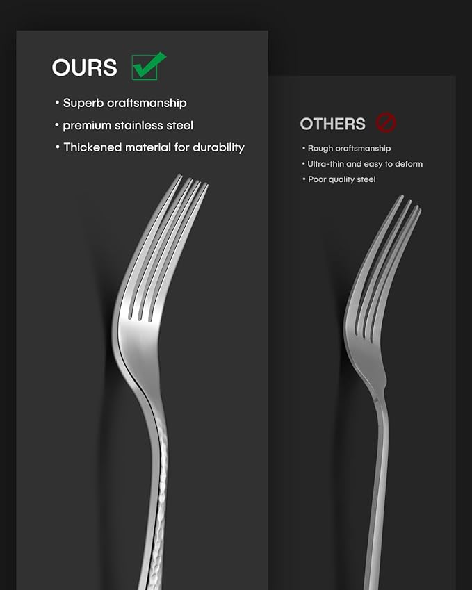 Hammered Silverware Set, Ollex 60-Piece Silver Flatware Set for 12 Mirror Finish Stainless Steel Eating Utensils Sets Include Forks Spoons and Knives Tableware Kitchen Cutlery Sets, Dishwasher Safe