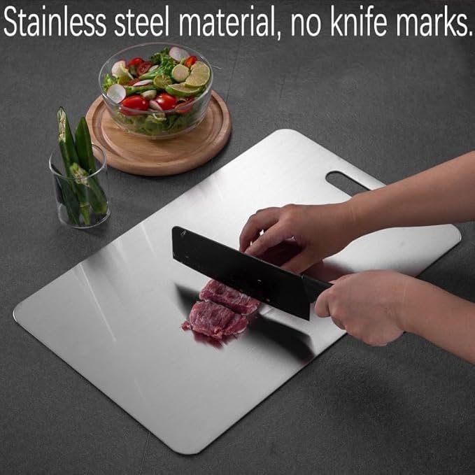 Generic Titanium Cutting Board, Stainless Steel Food Grade Cutting Board, Titanium Cutting Board for Kitchen, 14 * 10 Inch, Meat, Fruit, Vegetable Cutting Boards, Medium, Silver