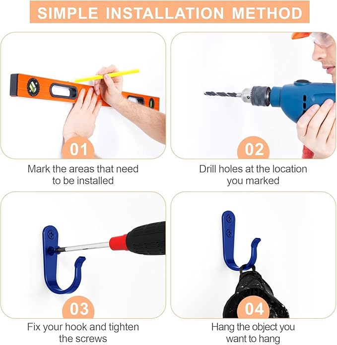 20PCS Wall Hooks for hanging, Metal Wall Hooks for Coats, Coat hooks for Wall, Heavy Duty Single Prong Wall Hooks With 40 Pieces Screws for Hanging Coats，Towel，Backpack，Hat, Dog Leashes (Blue)