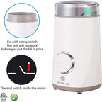 DR MILLS DM-7441 Coffee Grinder Electric, Coffee Bean and Dried Spice Grinder, One Touch Operation, Blade and cup made with SUS304 stainless steel (White)