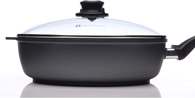 Swiss Diamond Nonstick Saute Pan with Lid, Diamond Coated Aluminum Deep Saute Pan with Lid Features Stainless Steel Handle, Dishwasher & Oven Safe Up To 500 °F, 11 Inch, 4.3 Quart