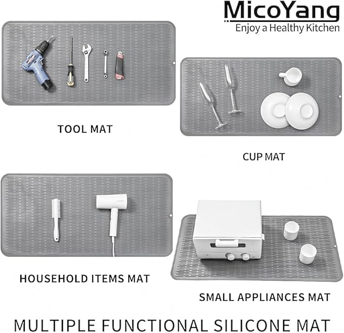 Silicone Dish Drying Mat for Multiple Usage,Easy clean,Eco-friendly,Heat-resistant Silicone Mat for Kitchen Counter or Sink,Refrigerator or Drawer Liner Grey 5XL 36inches x 18inches