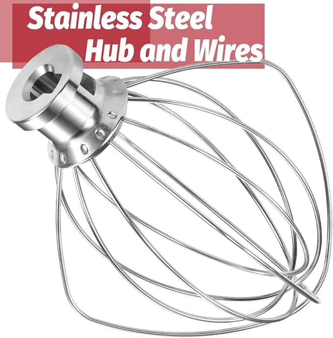 K45WW Dishwasher Safe Wire Whip Attachment 6 Wire Whisk Upgrade Real Stainless Steel Fits KitchenAid Tilt-Head Stand Mixer for Egg Heavy Cream Beater, Cakes Mayonnaise