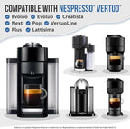 Caffenu Descaling Kit Compatible with Nespresso Vertuo, 2 Uses Descaling Solution and 6 Cleaner Pods. Removes Limescale & Cleans Pod Area. Better Tasting & Hotter Coffee. 4 Months Supply.