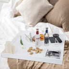 22×22 Inches Oversize Extra Large Sturdy Glossy White Acrylic Serving Tray King Size Decorative Big Ottoman Trays with Cut Out Handles Water Proof Bed Tray Coffee Counter Top Organizer