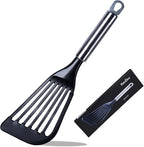 KSENDALO Fish Spatula Egg Flexible Slotted Turner Flipper, Silicone Coated Edged Kitchen Utensil for Nonstock Cookware, Lightweight & Sturdy Cooking Tool for Fish, Eggs, Pancakes, Omelettes