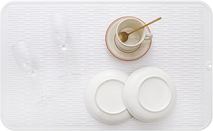 Silicone Dish Drying Mat for Multiple Usage,Easy clean,Eco-friendly,Heat-resistant Silicone Mat for Kitchen Counter or Sink,Refrigerator or Drawer Liner White 3XL 28 inches x 18 inches