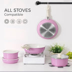 15Pcs Pots and Pans Set Non Stick, Cookware Sets with Detachable Handle, Nonstick RV Kitchen Cooking Tools Removable Handles, Oven Safe, Induction Fast, Stackable Induction Cookware, Pink