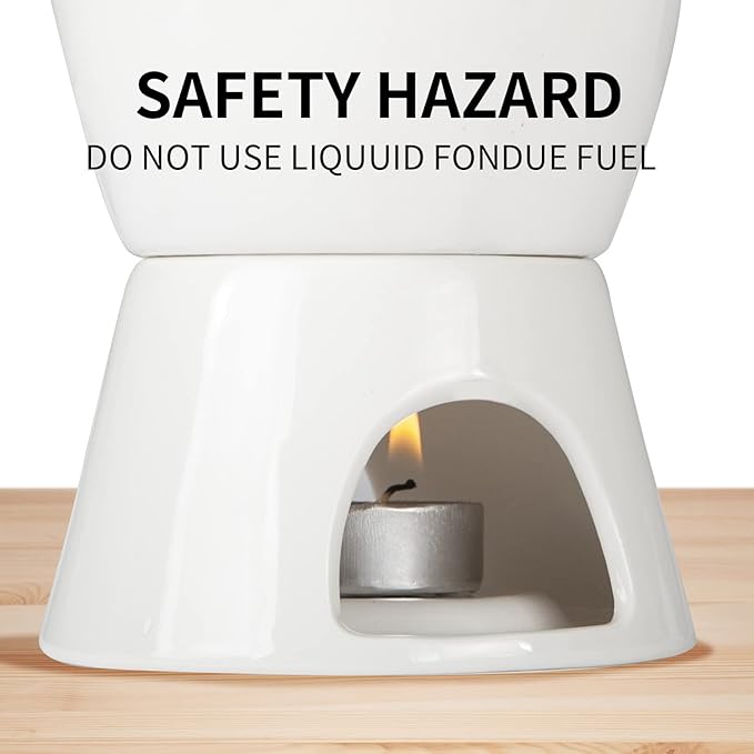 Fondue Set with 4 Dipping Bowls and 4 Forks, Ceramic Fondue Kit Premium Tea Light Porcelain Melting Pot for Cheese, Chocolate and Tapas