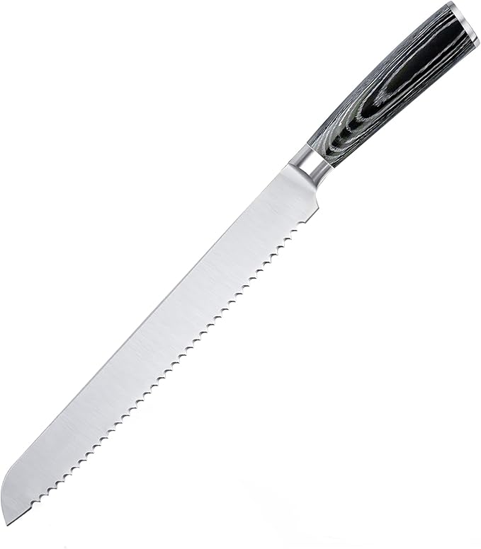 10-Inch Serrated Bread Knife With Wooden Handle, Bread Cutting Knife for Homemade Sourdough Bread, 10-Inch Blade With 5-Inch Handle, Razor Sharp