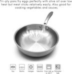 Fortune Candy 8-Inch Fry Pan with Lid, 3-ply Skillet, 18/8 Stainless Steel, Dishwasher Safe, Induction Ready, Silver