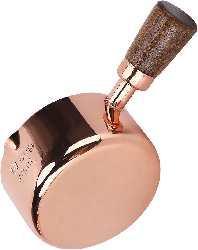 Mini Sauce Pan, Stainless Steel Butter Warmer with Pour Spout and Wooden Handle Rose Gold Melting Pot for Making Sauces, Chocolate Melting, Coffee Tea Soup Warming(1/4cup)