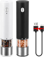 Vzaahu Electric Salt & Pepper Grinder Set Black & White Gorgeous Peppermill, Charging Indicator Light, Type-C Rechargeable, Long-lasting Battery-free, One-hand Operation, Home Cooking, Kitchen