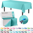 Exquisite Light Blue Plastic 54x300 inches Tablecloth Roll with Built-in Cutter, 300 Feet, Rectangular, All-Season, 1 Count