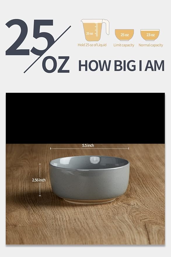 famiware Milkyway Cereal Bowl, Soup Bowls for 4, 25 Ounce Bowls Set for Kitchen, Bowl Set for Cereal Soup Rice Pasta Salad Oatmeal, Dark Gray