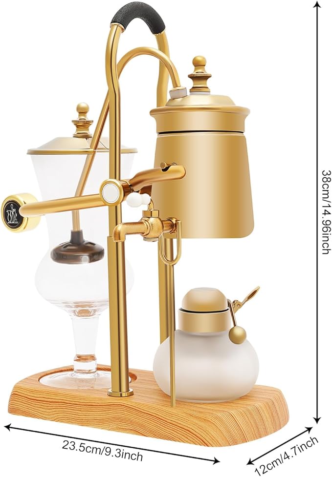Belgian Balance Siphon Coffee Maker, Vintage Syphon Coffee Machines Vacuum Brewing System, Gold Royal Family Coffee Makers with handle for Home, Café shop (400ml/13.53oz) (Gold)