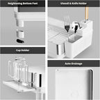 Dish Drying Rack, 304 Stainless Steel Dish Racks for Kitchen Counter, Dish Drainers with Automatic Drainage, Utensil Holder & Cups Holder, Space Saving Kitchen Organizer, White