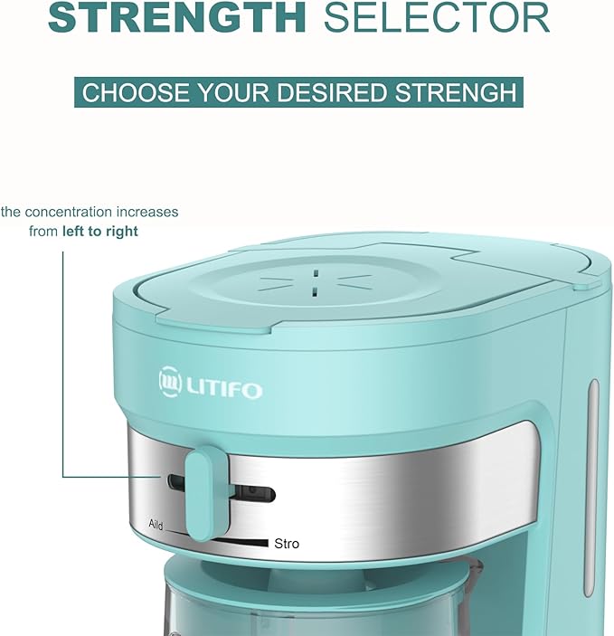 LITIFO Iced Tea Maker and Iced Coffee Maker Brewing System with 2.5-quart Pitcher, sliding strength selector for Taste Customization, Stainless Steel (Green)