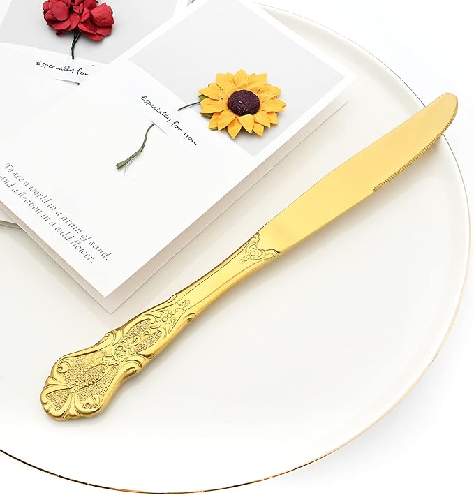 Royal 24-piece Gold Mirror Silverware Dinnerware, 18/10 Stainless Steel Luxury Flatware Service For 6 Tableware Ideal For Wedding Home Restaurant, Dishwasher Safe